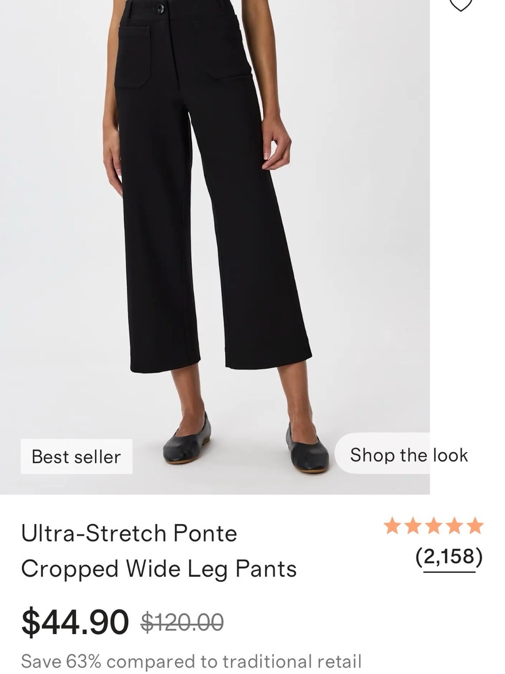 Quince Black Cropped Wide-Leg Ponte Pants
